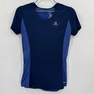 Salomon Women's Advanced Skin Active Dry Blue Short Sleeve Running T-Shirt XS